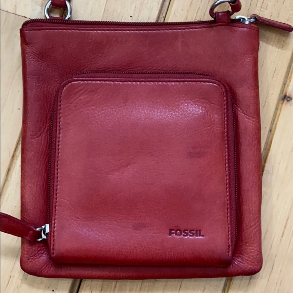 Small Red Leather Fossil Bag